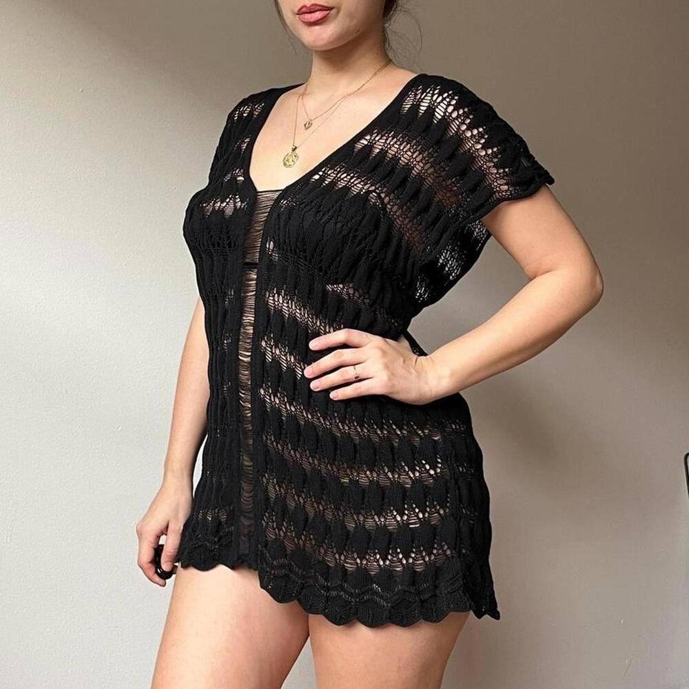 Y2K rare James Coviello for Anna Sui crochet black mini dress